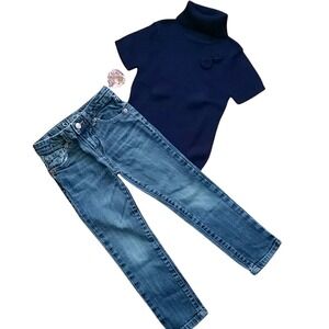 Childrens Place Navy‎ Rosette Turtleneck with Cherokee Jeans Outfit Size 4